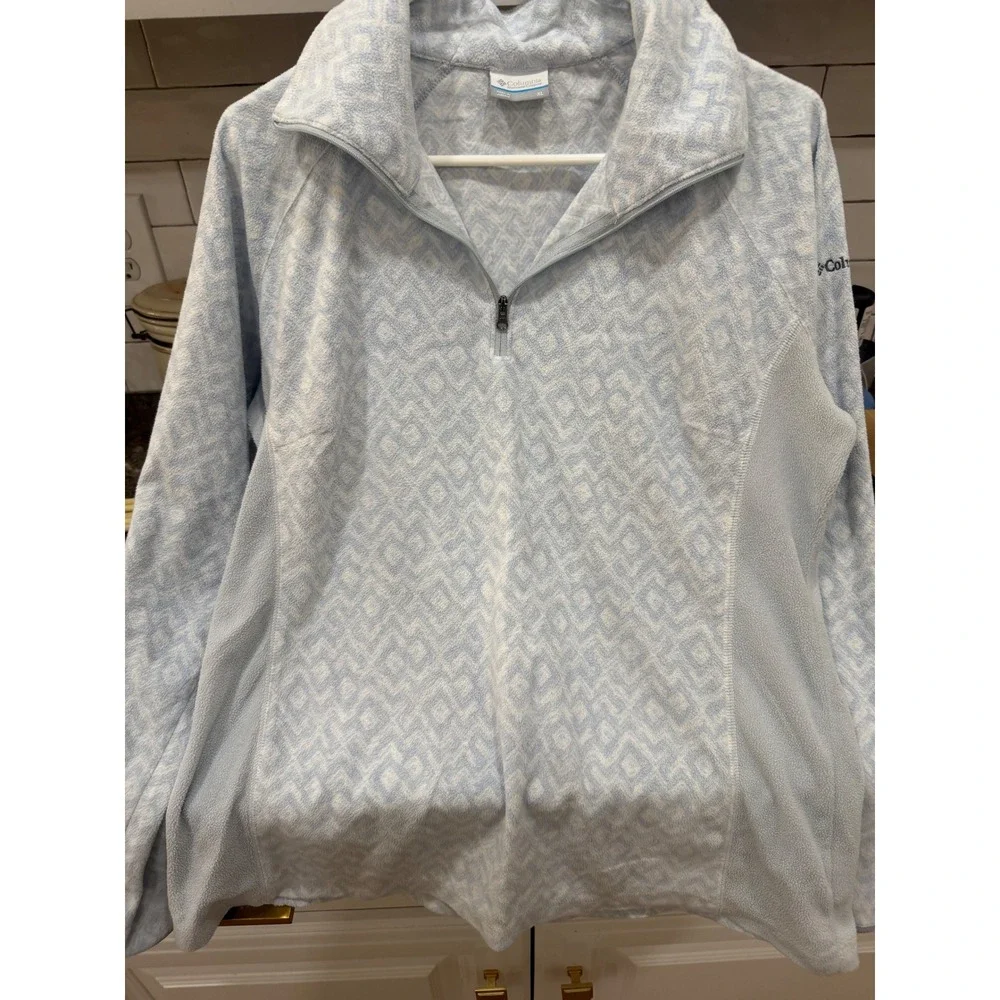 Columbia Womens XL Fleece Pullover Quarter Zip Blue Geometric‎ Diamond Print